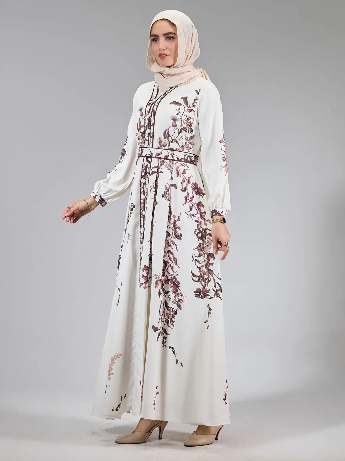 Arwad Orchid Satin Floral Elegance Maxi Dress