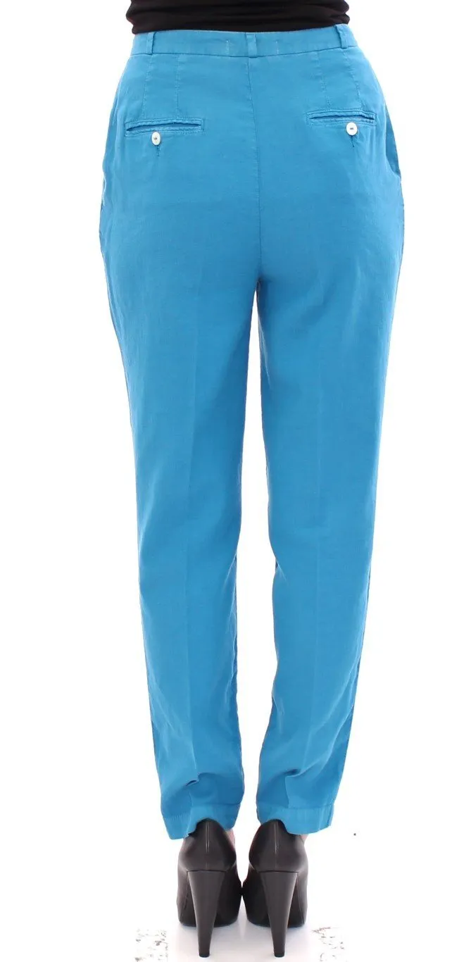 Blue Cotton Logo Thin Casual Pants
