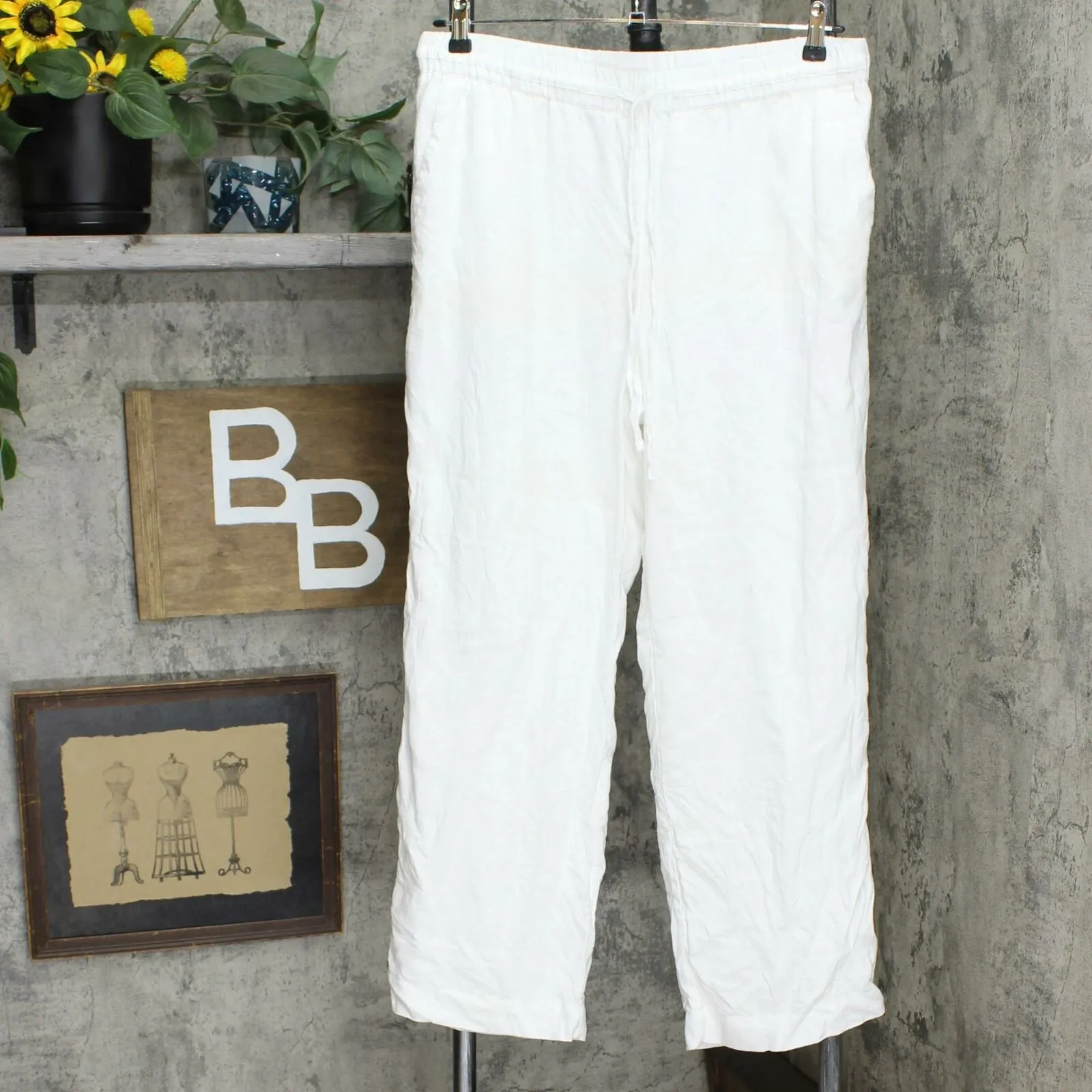 Charter Club Women's Linen Drawstring Waist Pants Bright White Large
