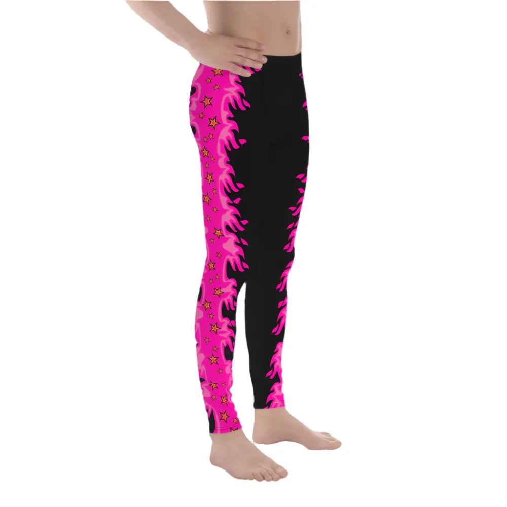 Mens Leggings, Pink Fire