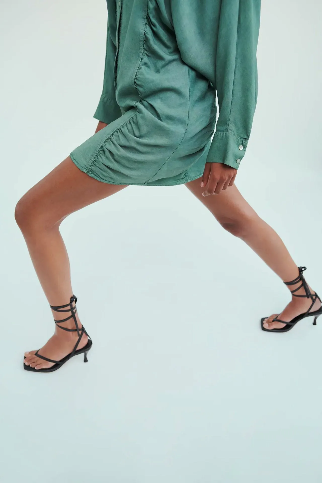 Puff Sleeve Shirred Frill Single-breasted Mini Dress