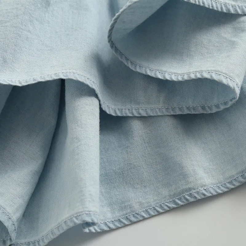 Single-breasted Pile Collar Denim Mini Dresses